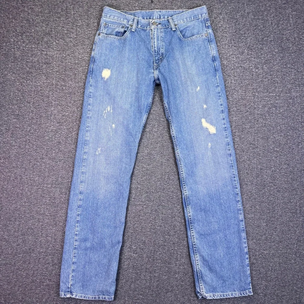Levis 514 Slim Straight Mens 32x33 Blue Distressed Casual Rugged Denim Jeans
